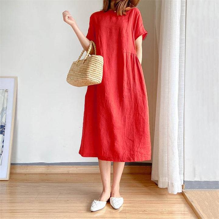 韓版文藝寬鬆棉麻連衣裙 韓版文藝寬鬆棉麻連衣裙